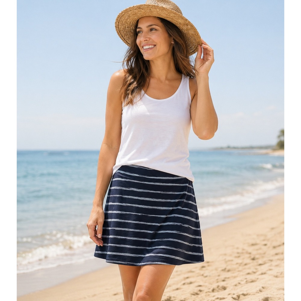 Fresh Produce Striped Pull-On Mini Skirt Sz M Coastal Beachy Soft Knit Resort